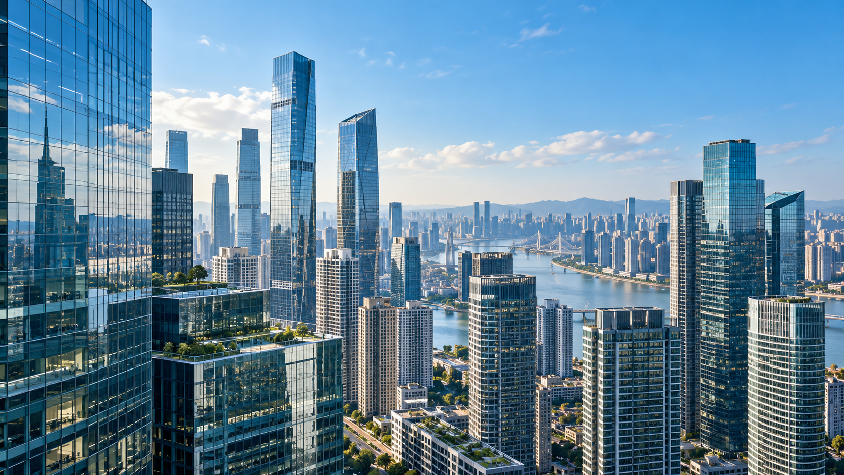 现代城市高楼与全球商务环境概念图